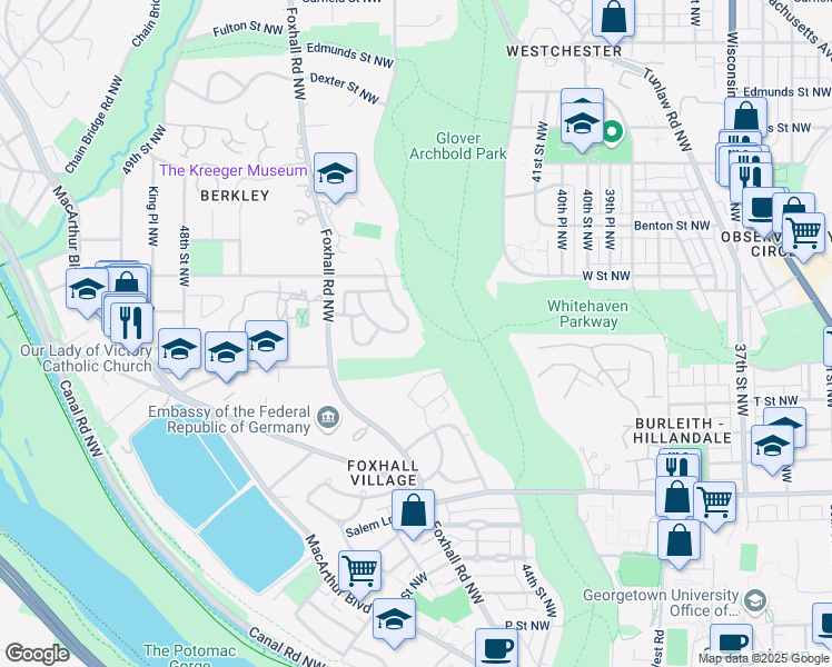 map of restaurants, bars, coffee shops, grocery stores, and more near 2155 Dunmore Lane in Washington