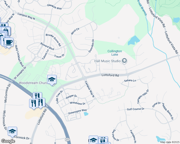 map of restaurants, bars, coffee shops, grocery stores, and more near 2000 Upshire Court in Bowie