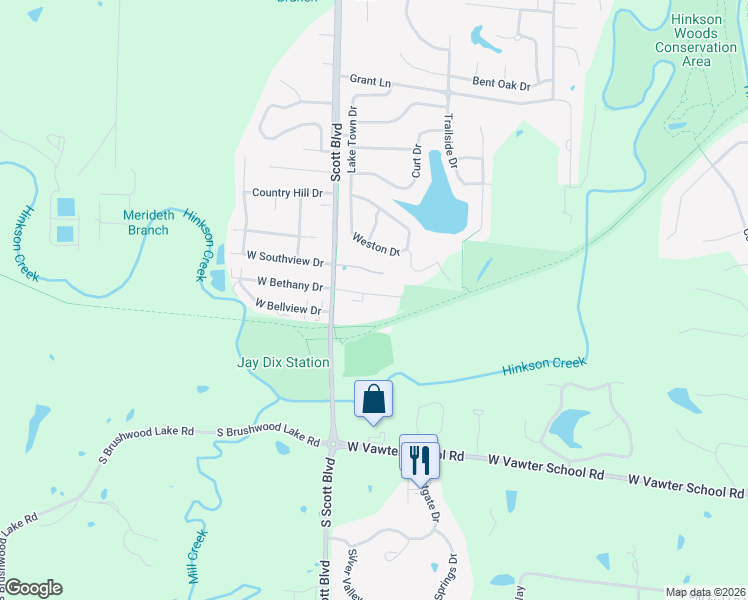 map of restaurants, bars, coffee shops, grocery stores, and more near 4200 West Bethany Drive in Columbia
