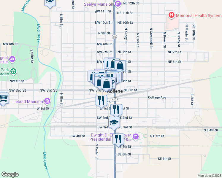 map of restaurants, bars, coffee shops, grocery stores, and more near 110 Northwest 3rd Street in Abilene