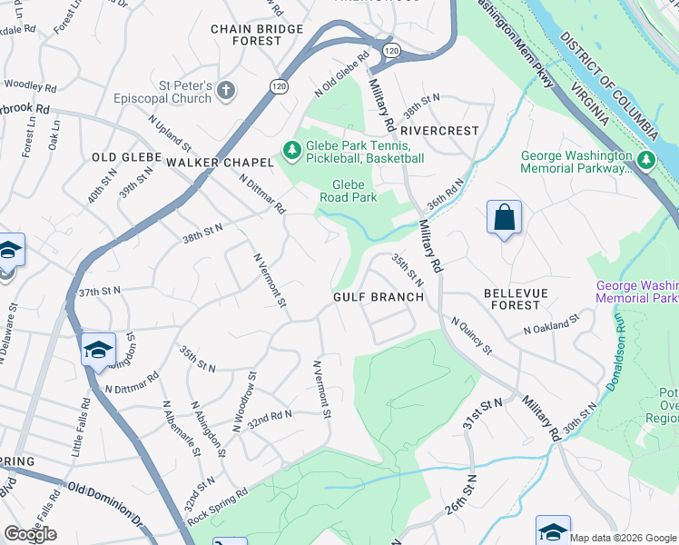map of restaurants, bars, coffee shops, grocery stores, and more near 3529 North Utah Street in Arlington