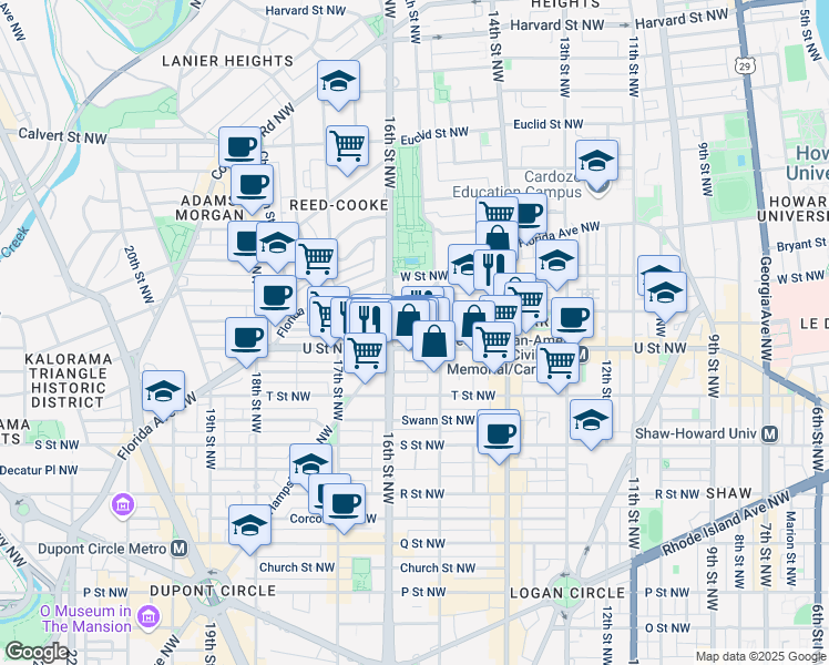 map of restaurants, bars, coffee shops, grocery stores, and more near 101 Independence Avenue Southeast in Washington