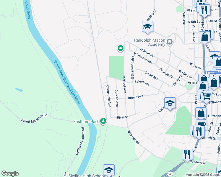 map of restaurants, bars, coffee shops, grocery stores, and more near 338 Cherrydale Avenue in Front Royal