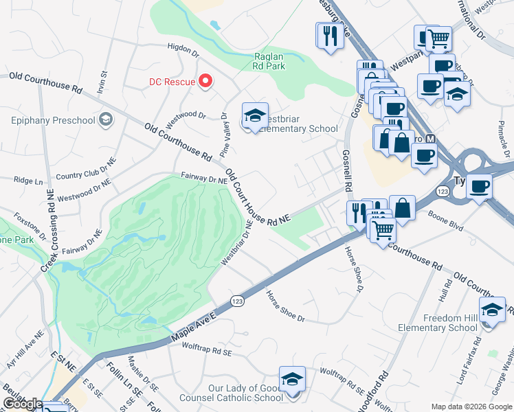 map of restaurants, bars, coffee shops, grocery stores, and more near 301 State Route 677 in Vienna