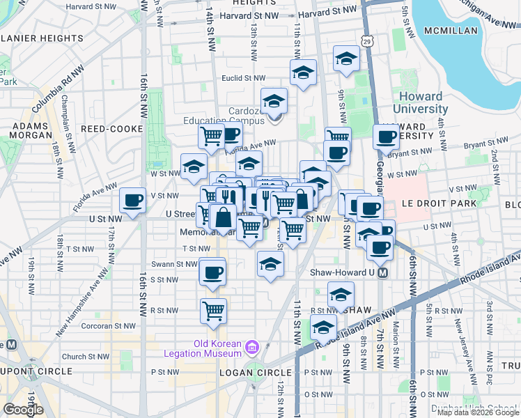 map of restaurants, bars, coffee shops, grocery stores, and more near 101 Independence Avenue Southeast in Washington