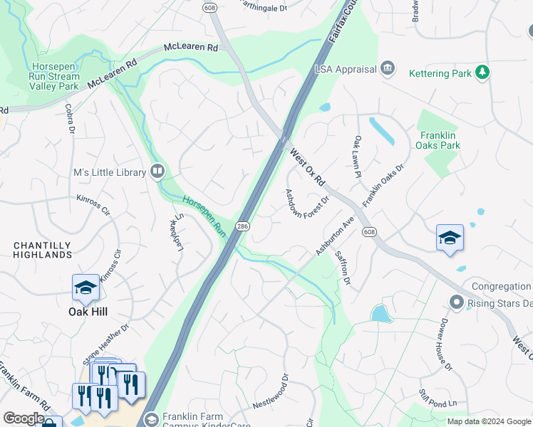 map of restaurants, bars, coffee shops, grocery stores, and more near 3033 Burchlawn Street in Herndon
