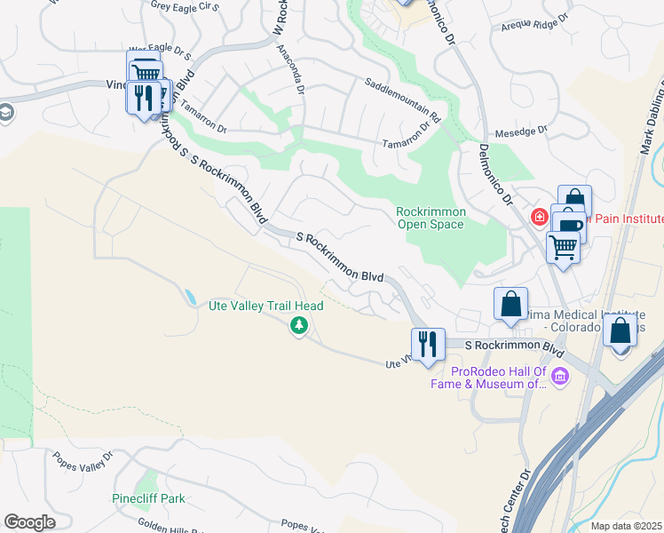 map of restaurants, bars, coffee shops, grocery stores, and more near 5910 Nora Point in Colorado Springs