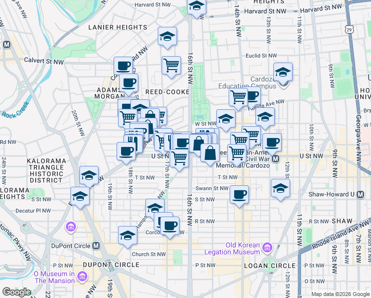 map of restaurants, bars, coffee shops, grocery stores, and more near 101 Independence Avenue Southeast in Washington