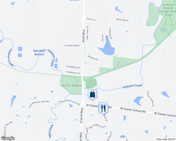 map of restaurants, bars, coffee shops, grocery stores, and more near 4226 West Bethany Drive in Columbia