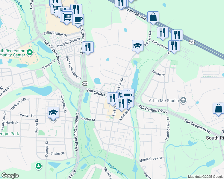 map of restaurants, bars, coffee shops, grocery stores, and more near 25295 Caversham Terrace in Chantilly