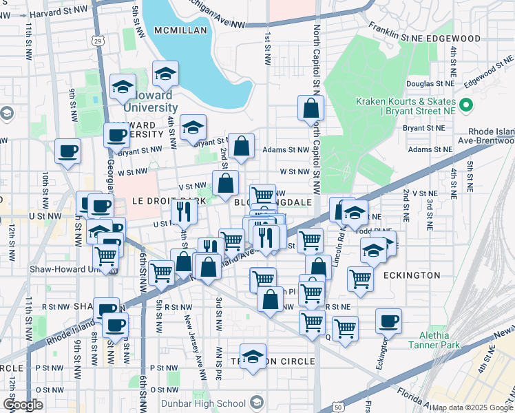 map of restaurants, bars, coffee shops, grocery stores, and more near 113 Bloomingdale Court Northwest in Washington