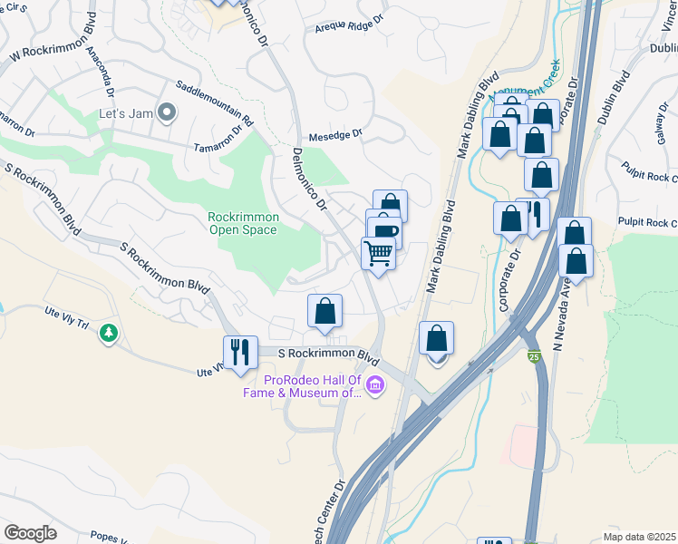 map of restaurants, bars, coffee shops, grocery stores, and more near 281 Eagle Summit Point in Colorado Springs