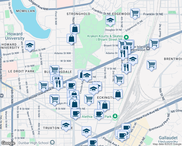 map of restaurants, bars, coffee shops, grocery stores, and more near 101 Independence Avenue Southeast in Washington