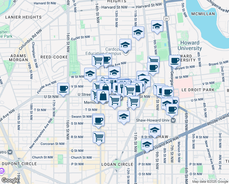 map of restaurants, bars, coffee shops, grocery stores, and more near 101 Independence Avenue Southeast in Washington