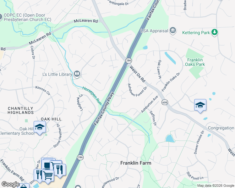 map of restaurants, bars, coffee shops, grocery stores, and more near 3031 Burchlawn Street in Herndon