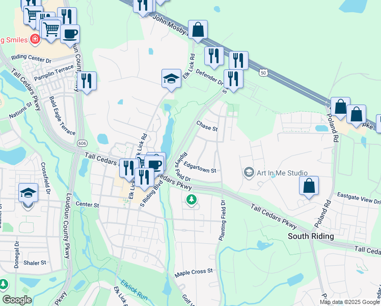 map of restaurants, bars, coffee shops, grocery stores, and more near 25276 Ripleys Field Drive in Chantilly