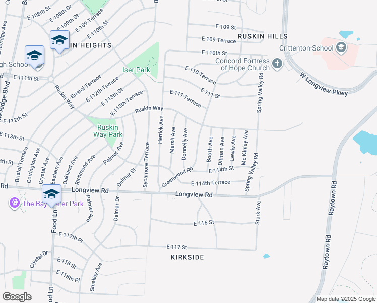 map of restaurants, bars, coffee shops, grocery stores, and more near 11311 Donnelly Avenue in Kansas City