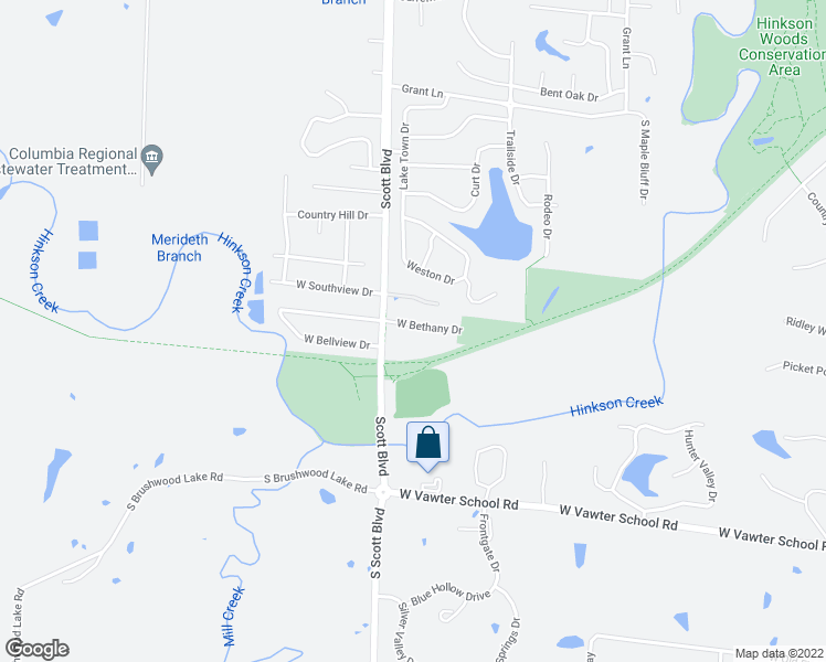 map of restaurants, bars, coffee shops, grocery stores, and more near 4218 West Bethany Drive in Columbia