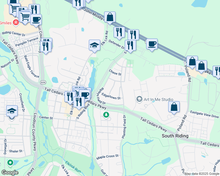 map of restaurants, bars, coffee shops, grocery stores, and more near 25279 Kennebec Dr in Chantilly