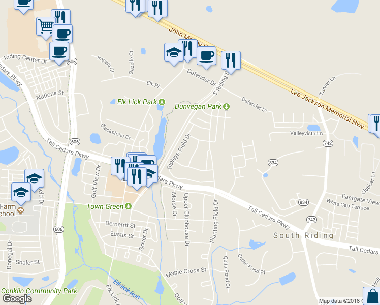 map of restaurants, bars, coffee shops, grocery stores, and more near 25279 Kennebec Dr in Chantilly