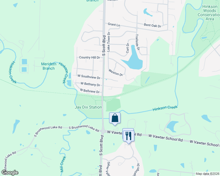 map of restaurants, bars, coffee shops, grocery stores, and more near 4200 West Bethany Drive in Columbia