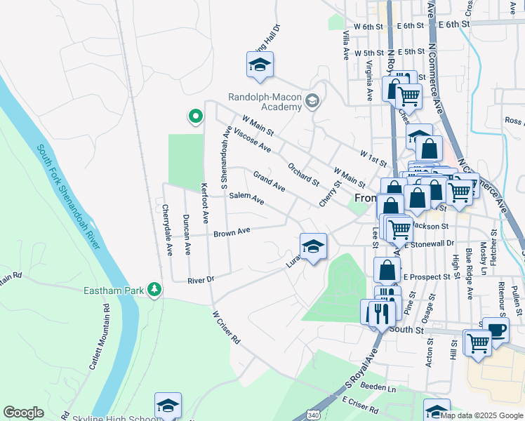 map of restaurants, bars, coffee shops, grocery stores, and more near 326 Salem Avenue in Front Royal