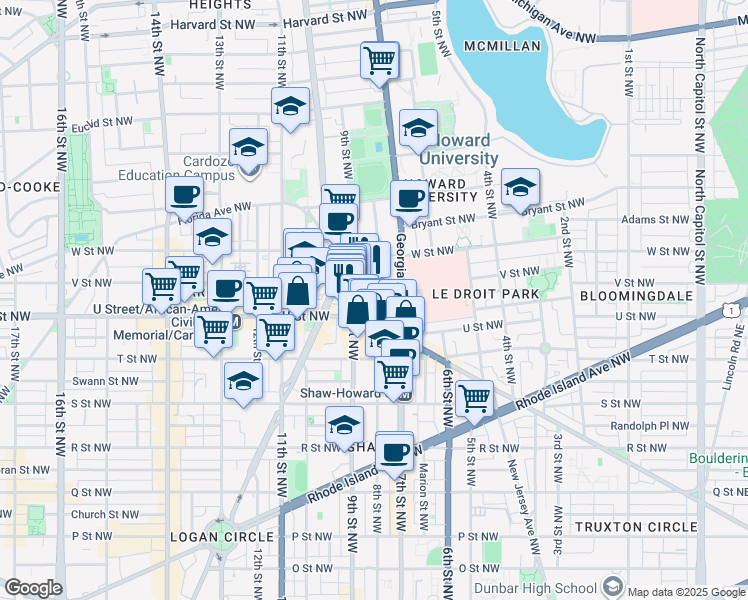 map of restaurants, bars, coffee shops, grocery stores, and more near 101 Independence Avenue Southeast in Washington