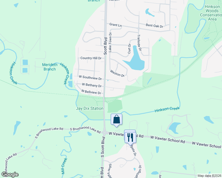 map of restaurants, bars, coffee shops, grocery stores, and more near 4200 West Bethany Drive in Columbia