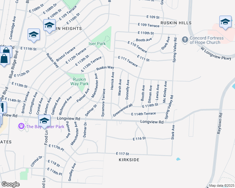 map of restaurants, bars, coffee shops, grocery stores, and more near 11312 Marsh Avenue in Kansas City
