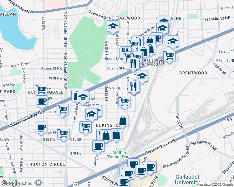 map of restaurants, bars, coffee shops, grocery stores, and more near 101 Independence Avenue Southeast in Washington