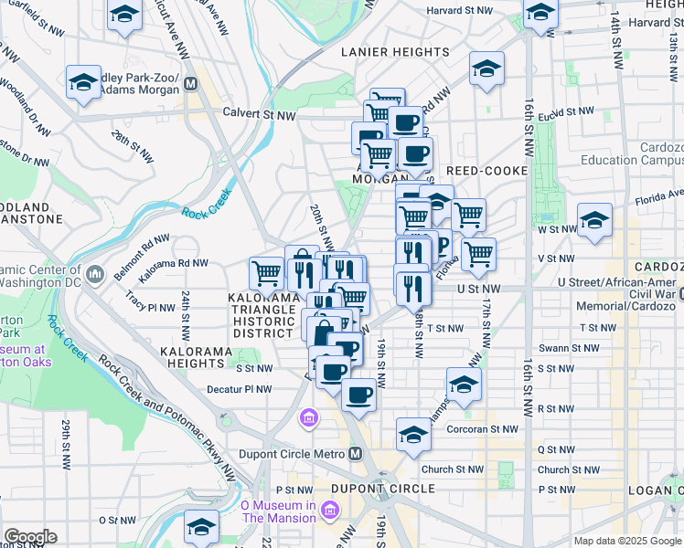 map of restaurants, bars, coffee shops, grocery stores, and more near 2006 Columbia Road Northwest in Washington