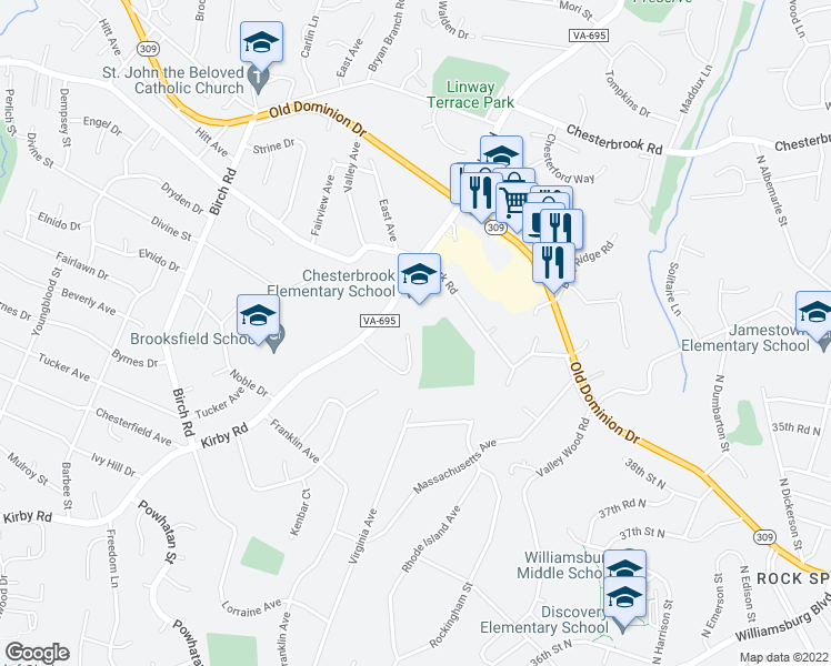map of restaurants, bars, coffee shops, grocery stores, and more near 1809 MacArthur Drive in McLean