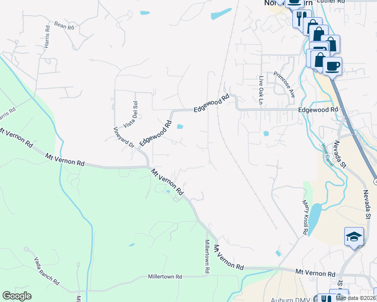 map of restaurants, bars, coffee shops, grocery stores, and more near 1801 Hoskins Lane in Auburn