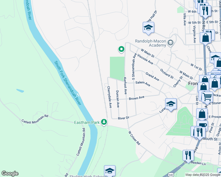map of restaurants, bars, coffee shops, grocery stores, and more near 334 Cherrydale Avenue in Front Royal