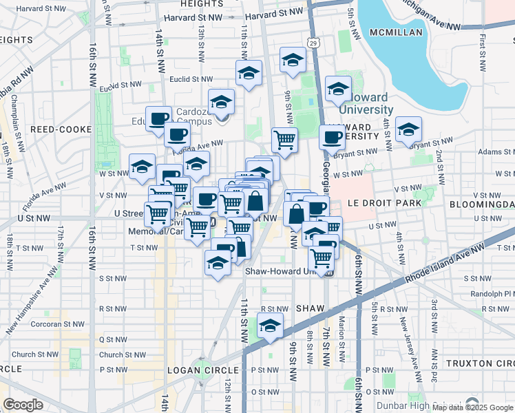map of restaurants, bars, coffee shops, grocery stores, and more near 101 Independence Avenue Southeast in Washington