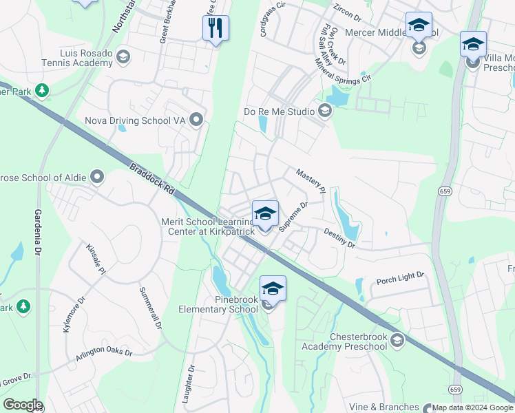 map of restaurants, bars, coffee shops, grocery stores, and more near 41827 Inspiration Terrace in Aldie