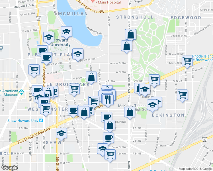 map of restaurants, bars, coffee shops, grocery stores, and more near 101 Independence Avenue Southeast in Washington