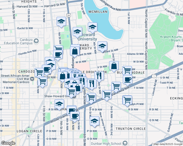 map of restaurants, bars, coffee shops, grocery stores, and more near 101 Independence Avenue Southeast in Washington