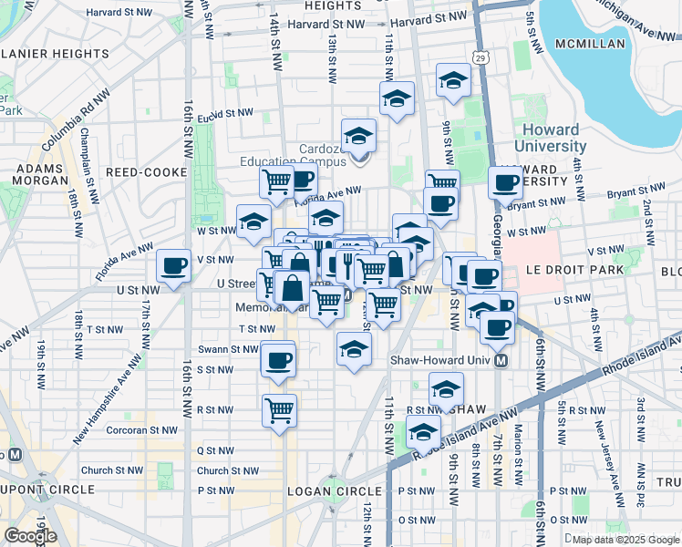 map of restaurants, bars, coffee shops, grocery stores, and more near 101 Independence Avenue Southeast in Washington
