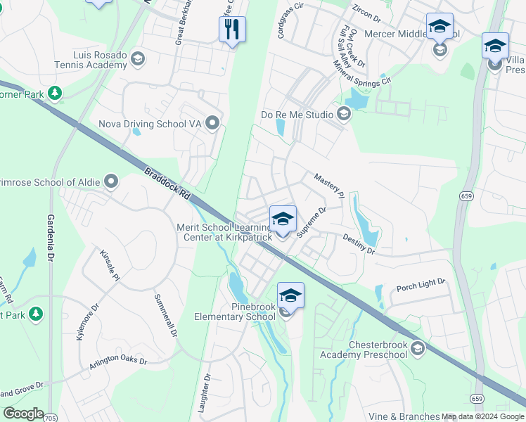 map of restaurants, bars, coffee shops, grocery stores, and more near 41822 Inspiration Terrace in Aldie