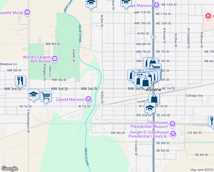 map of restaurants, bars, coffee shops, grocery stores, and more near 612 NW 3rd St in Abilene