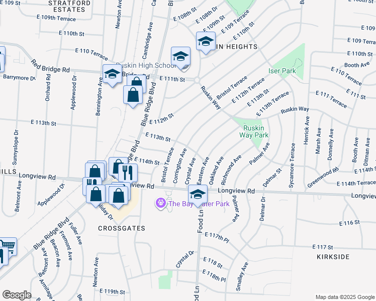 map of restaurants, bars, coffee shops, grocery stores, and more near 11301 Corrington Avenue in Kansas City