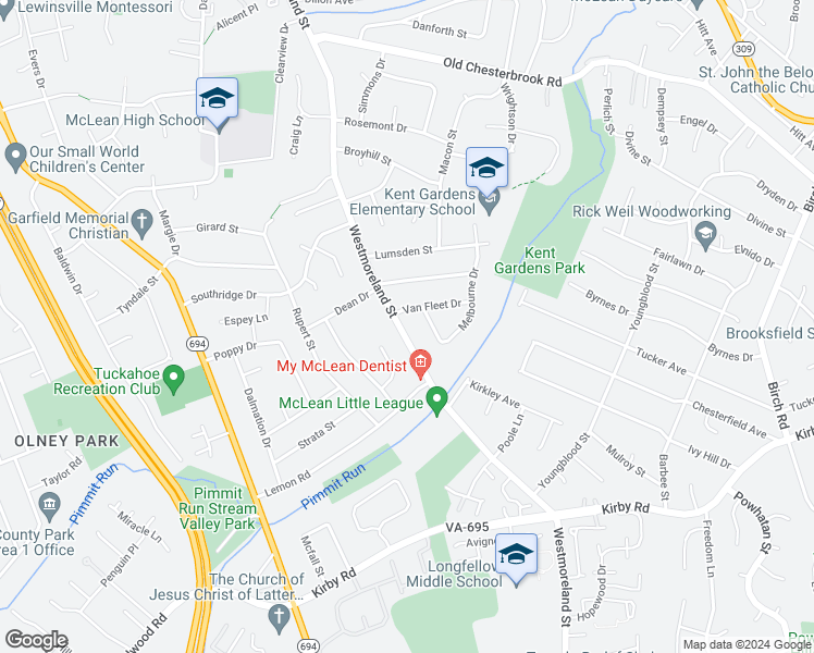 map of restaurants, bars, coffee shops, grocery stores, and more near 1811 Westmoreland Street in McLean
