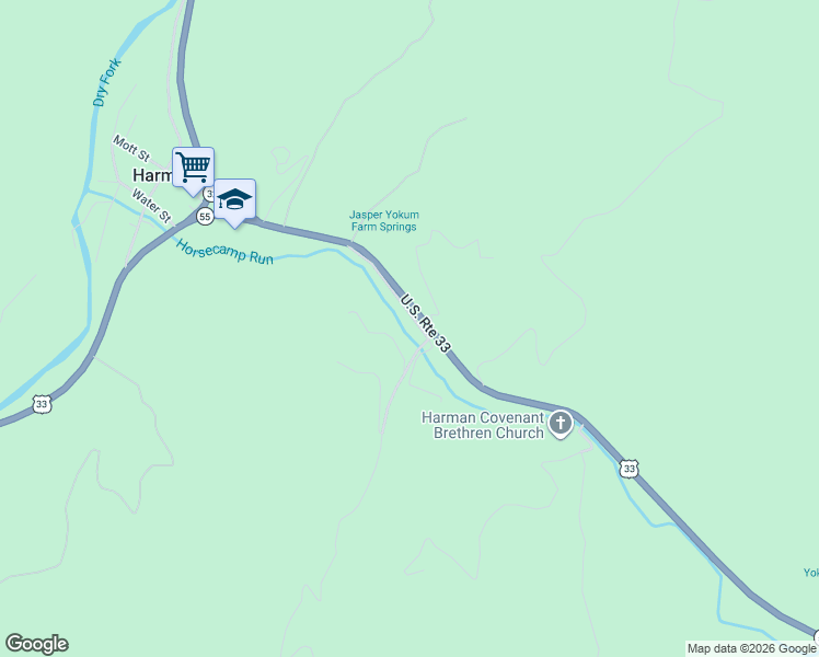 map of restaurants, bars, coffee shops, grocery stores, and more near Blizzards Gate Road in Harman