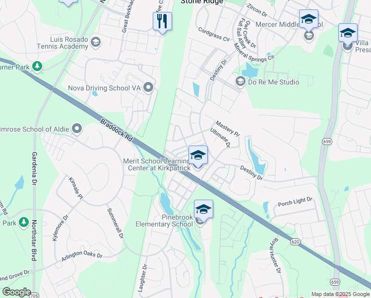 map of restaurants, bars, coffee shops, grocery stores, and more near 41826 Inspiration Terrace in Aldie