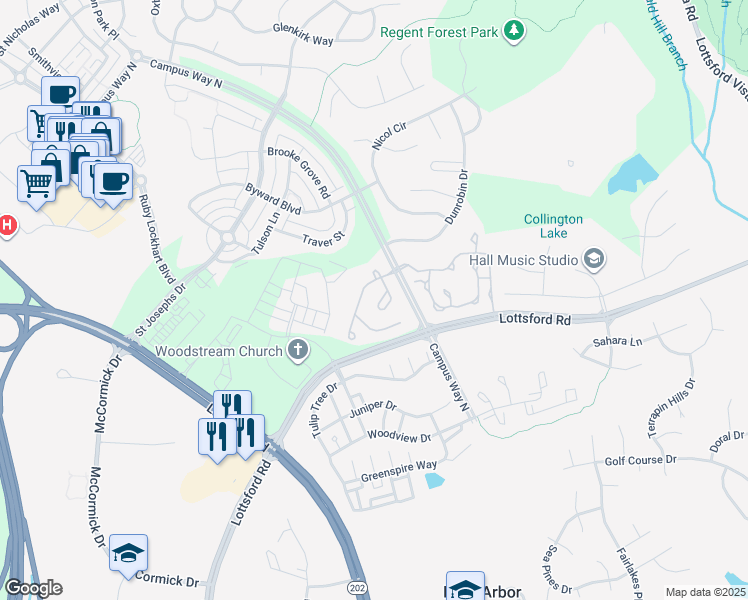 map of restaurants, bars, coffee shops, grocery stores, and more near 2002 Connor Court in Bowie