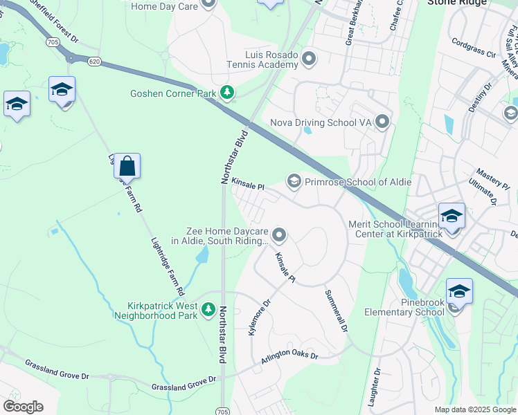 map of restaurants, bars, coffee shops, grocery stores, and more near Horse Chestnut Terrace in Aldie