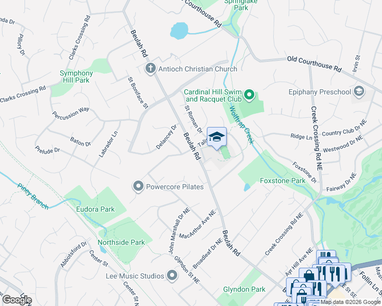 map of restaurants, bars, coffee shops, grocery stores, and more near 9311 Talisman Drive in Vienna