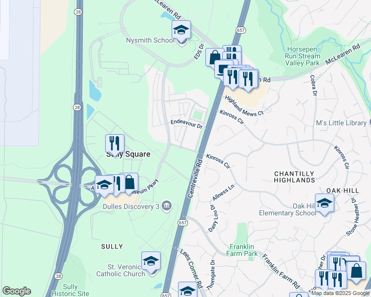 map of restaurants, bars, coffee shops, grocery stores, and more near 13738 Atlantis Street in Herndon