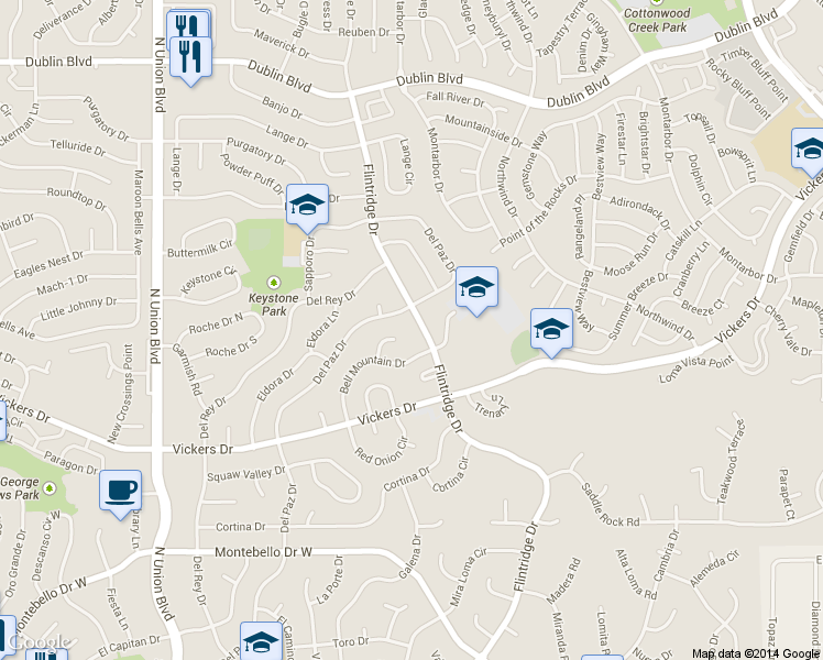 map of restaurants, bars, coffee shops, grocery stores, and more near 5950 Flintridge Drive in Colorado Springs